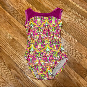 Sokali Kid’s Floral Paisley Dance Gymnastics Leotard - Size S - EUC - Pink Green